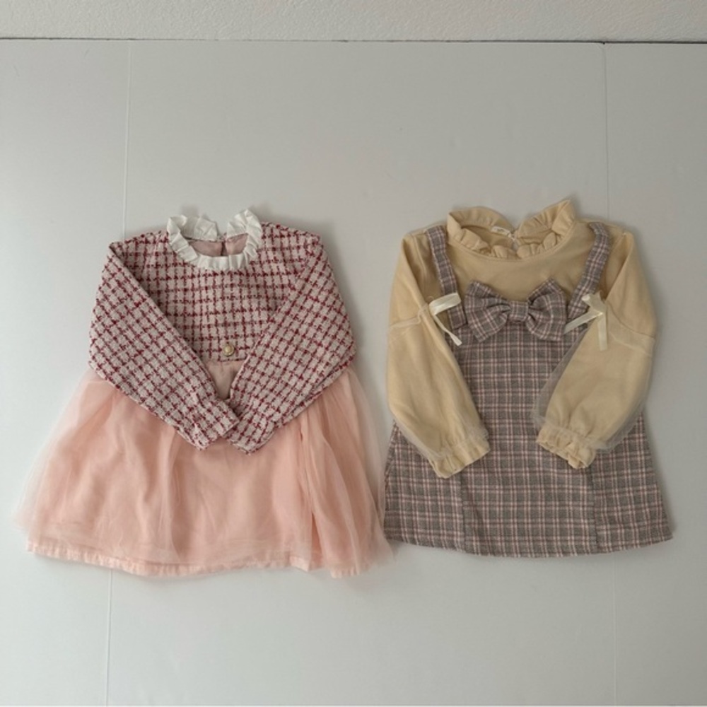 Tweed Style Baby‎ Girl Kids Long Sleeves Formal Dress Set